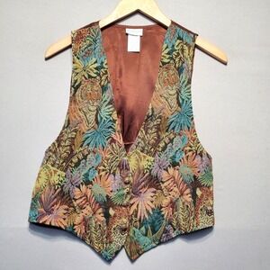 VTG 90s Backroad Blues Vest Womens M Tiger Safari Jungle Tapestry Lined Boho USA